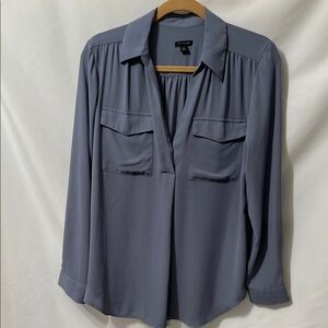 Ann Taylor Blue Relaxed Notched Collar Blouse